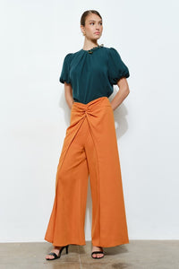 Clay Twist Front Draped High-waist Wide-leg Pants