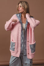 Blush/Denim Washed Checker Denim Zip Up Sweater Cardigan