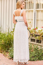 White Elastic Shoulder Ruffle Back Zipper Lace Dress