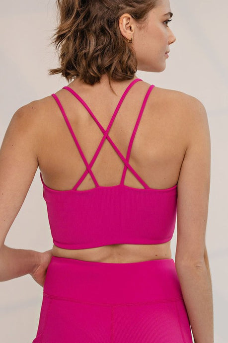 Neon Pink Plus Size Nylon Rib Sports Bra
