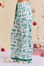 Hunter Green Christmas Print Pajama Set With Satin Bow