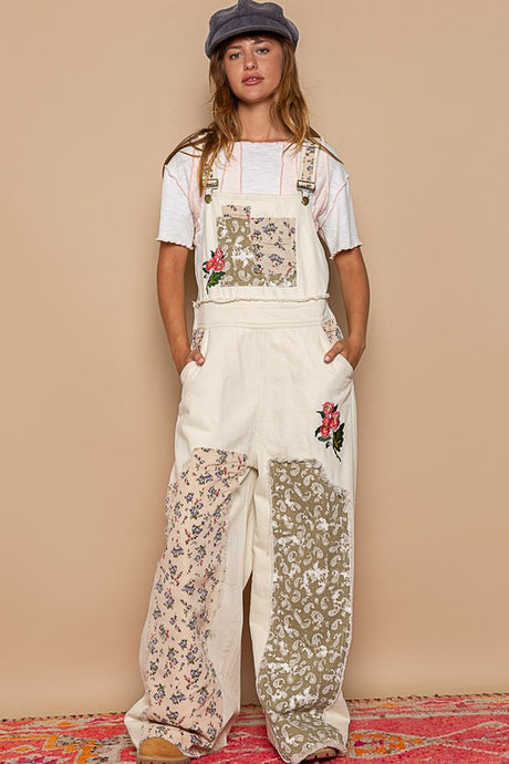 Almond Floral Patchwork Embroidery Overall
