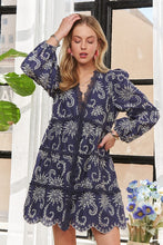 Navy Puff Sleeve Floral Dress
