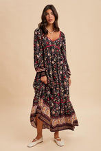 Midnight Floral Contrast Piped Border Print Maxi Dress
