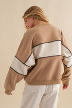 Khaki/Cream Long Sleeve Color Block Crew Neck Sweatshirts