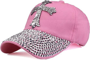 Pink Cross Rhinestone Fashion Caps