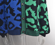 Green Blue Two Tone Leopard Cardigan