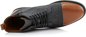Cognac & Wool Woolen and Leather Lace-up Fashion Chukka Boots with Zipper Closure