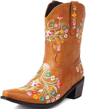 Yellow Embroidered Chunky Heel Boots