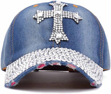 Dark Blue Cross Rhinestone Fashion Caps