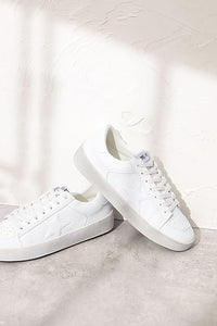 White Rubber Sole Lace-Up Glitter Leather Star