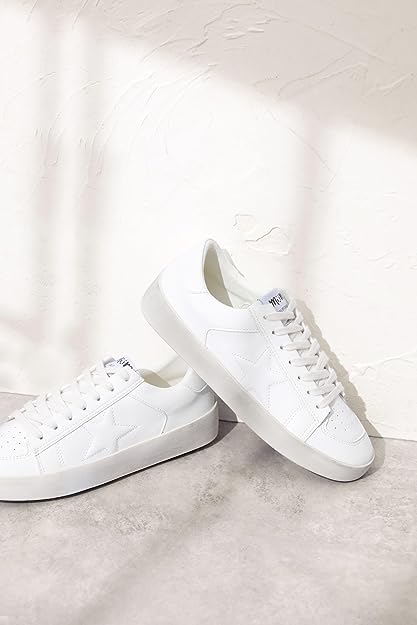 White Rubber Sole Lace-Up Glitter Leather Star