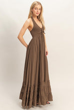Chocolate Halter Neck Smocked Maxi Dress