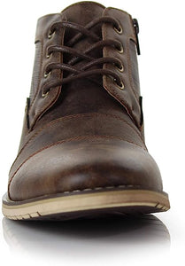 Brown Mens Casual Brogue Mid-Top Lace-Up And Zipper Boots