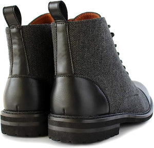 Black&Grey Woolen and Leather Lace-up Fashion Chukka Boots with Zipper Closure