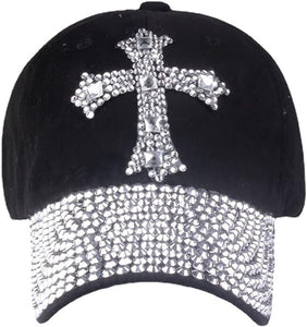 Black Cross Rhinestone Fashion Caps