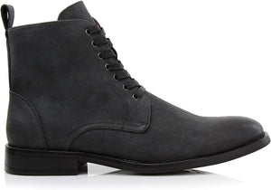 Off Black Woolen and Leather Lace-up Fashion Chukka Boots with Zipper Closure