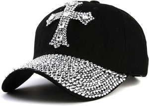 Black Cross Rhinestone Fashion Caps