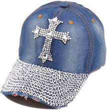Dark Blue Cross Rhinestone Fashion Caps