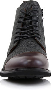 Merlot&Wool Woolen and Leather Lace-up Fashion Chukka Boots with Zipper Closure