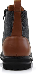 Cognac & Wool Woolen and Leather Lace-up Fashion Chukka Boots with Zipper Closure