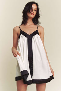White Black Contrast Hem Line Wide A Line Romper