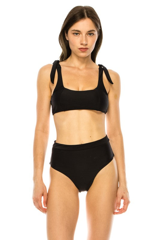 Black Two Piece Top Bow Tied Clean Finished Bikini