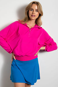 Sonic Pink Plus Size Butter Quarter Zip Hoodie With Kangaroo