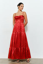 Rust Floral Jacquard Satin Corset-style Maxi Dress