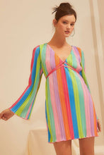 Rainbow Multi Pleat Front Cross Tie Dress
