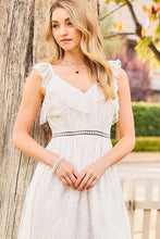 White Elastic Shoulder Ruffle Back Zipper Lace Dress