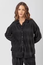 Black Plus Crinkled Soft Velvet Comfy Oversized Shirt
