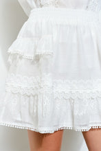 White Floral Lace Trim Tiered Mini Skirt