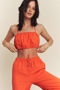 Orange Linen Halter Tie Top With Matching Pants Set