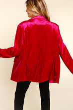 Magenta Velvet Collar And Lapel Blazer With Pockets