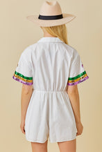 White Mardi Gras Sequin Trim Solid Romper