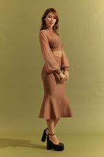 Mocha Bandage Crop Top Mesh And Fit Midi Skirt Set