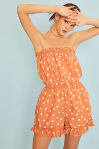 Dusty Orange Side Pocket Polkadot Print Romper