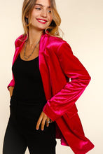 Magenta Velvet Collar And Lapel Blazer With Pockets