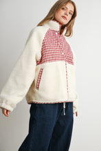 Ivory Multi Quilted Plaid Sherpa Fleece Snap Jacket