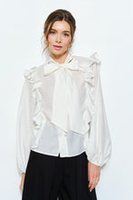 Ivory Soft Wool Blouse With Bow Tie & Pearl Buttons