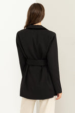 Black Up For The Day Belted Contrast Collar Blazer
