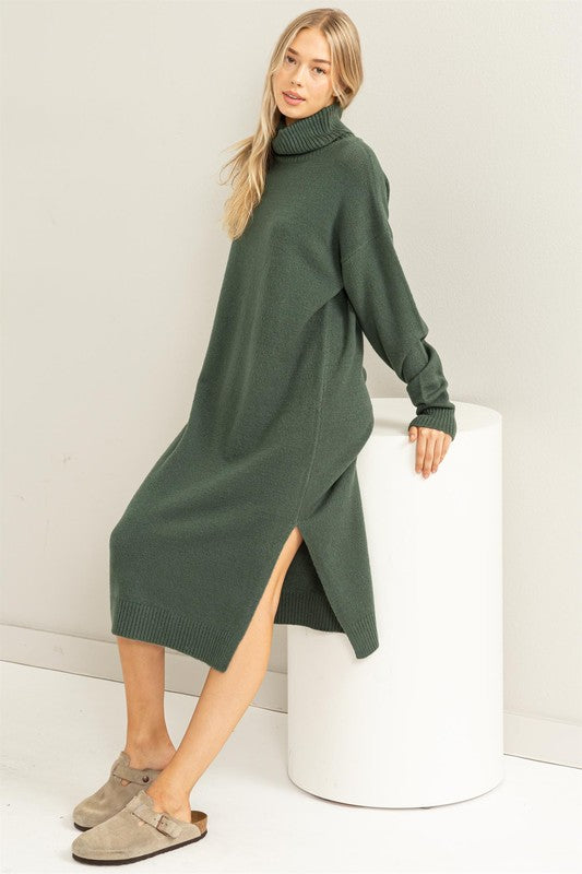 Gray Green Too Cute Turtleneck Sweater Midi Dress – Aquarius Brand