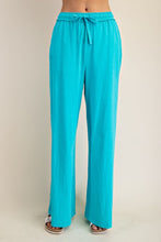 Turquoise Cotton Slub Lounging Wide Pant