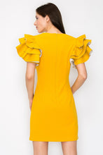 Mustard Faux Leather Ruffled Sleeves Stretch Mini Dress