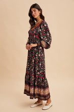 Midnight Floral Contrast Piped Border Print Maxi Dress