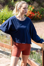 Navy Cotton Slub Open Back Long Sleeve Top