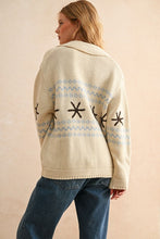 Cream Multi Snow Flake Pattern Button Front Sweater Jacket
