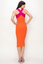 Orange Crossover Neckline Stretch Ribbed Knit Mini Dress