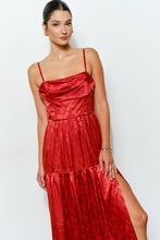 Rust Floral Jacquard Satin Corset-style Maxi Dress